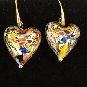 Bronze Italy Dynadema Murano Glass Puffy Heart Earrings   #1255